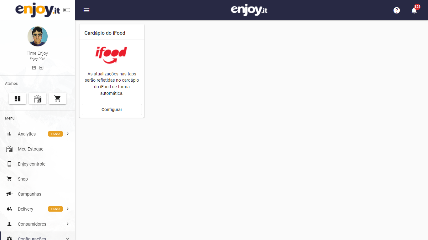 acesso no menu para configurar integração com iFood