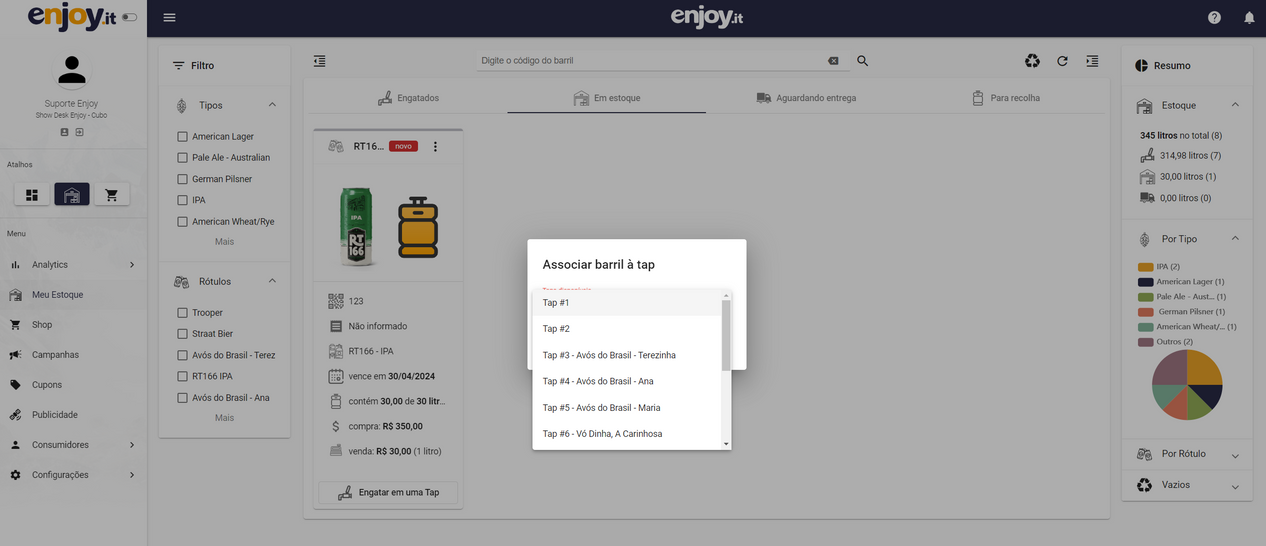 Lista de taps disponíveis