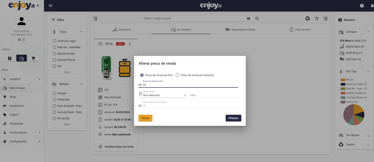 Janela de alteração de preço de venda