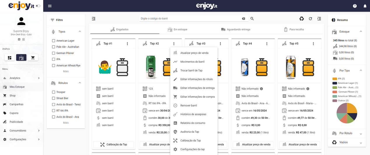 Menu do card na aba Engatados com a opção Atualizar preço de venda
