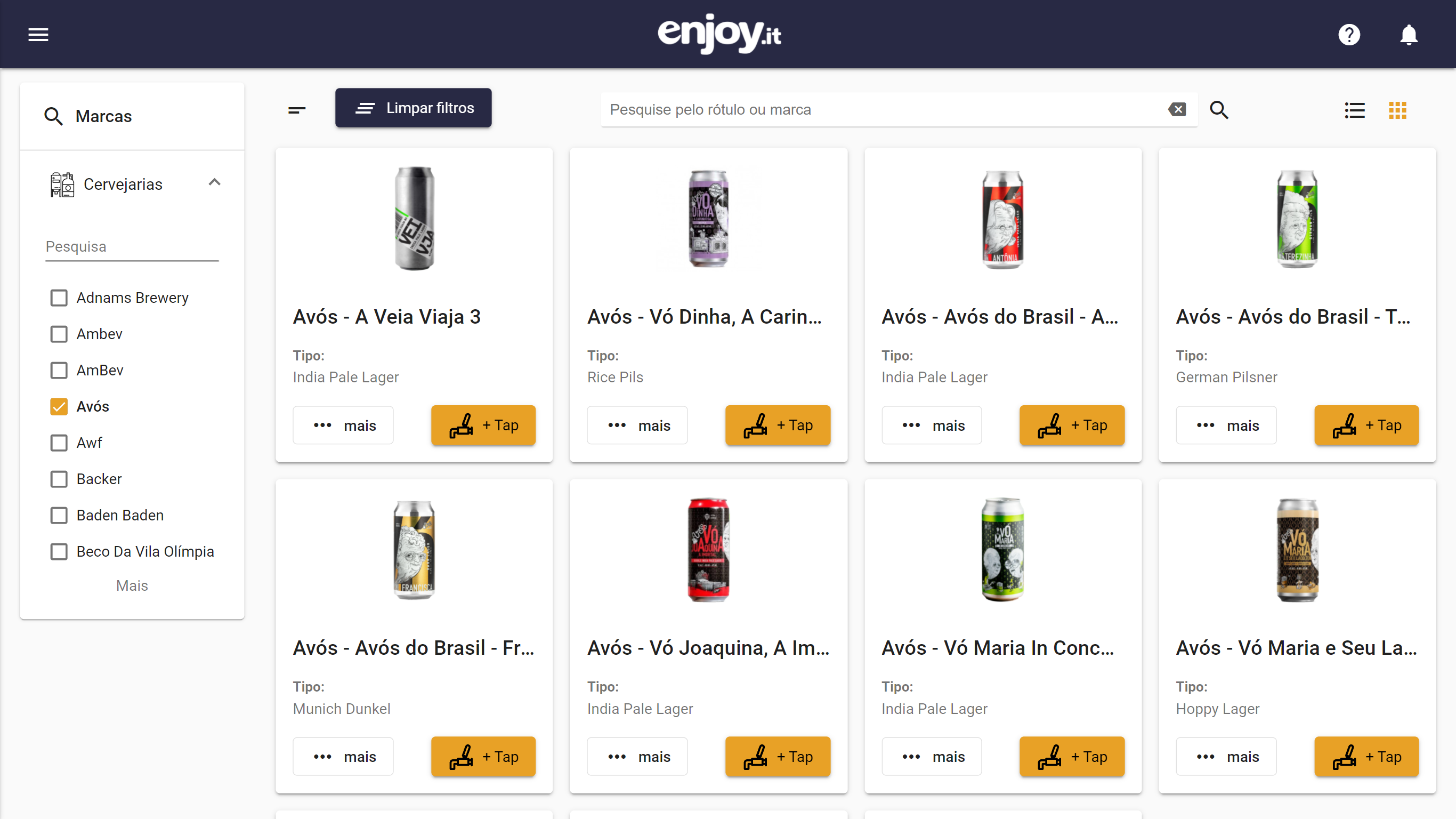 Menu de cervejas