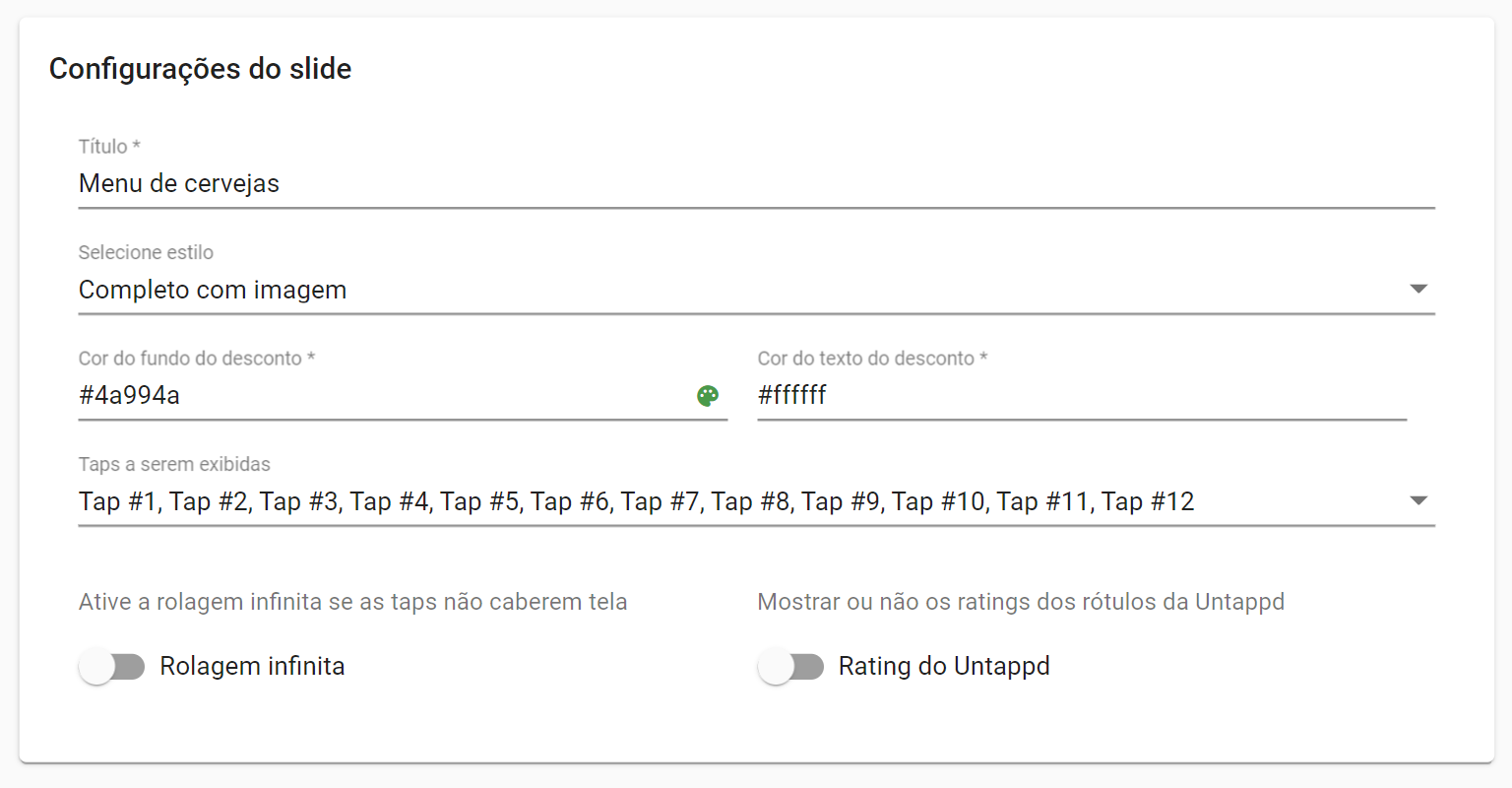 Configuração de Tap List
