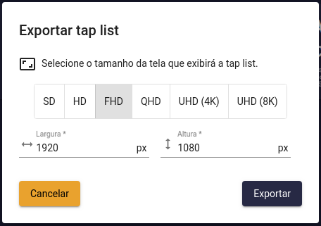 Exportar Tap List