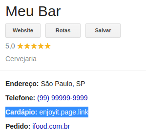 Exemplo na Busca do Google