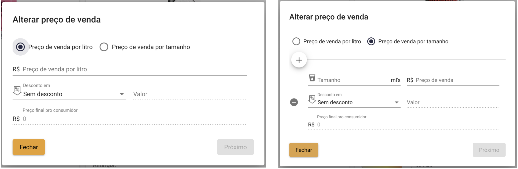 Preço de venda em meu bar
