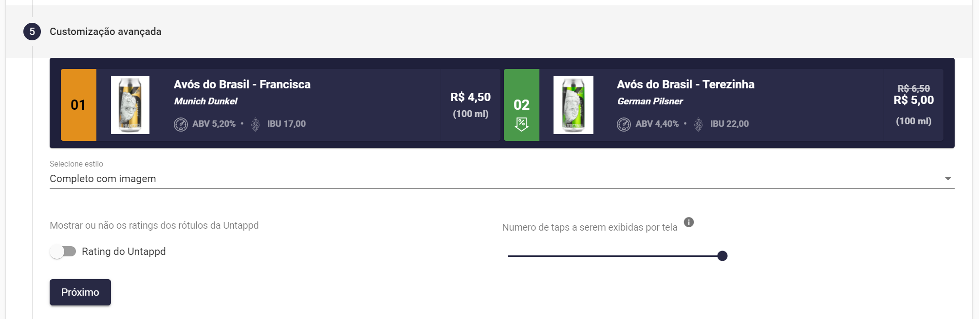 Customização avançada da Enjoy Tap List
