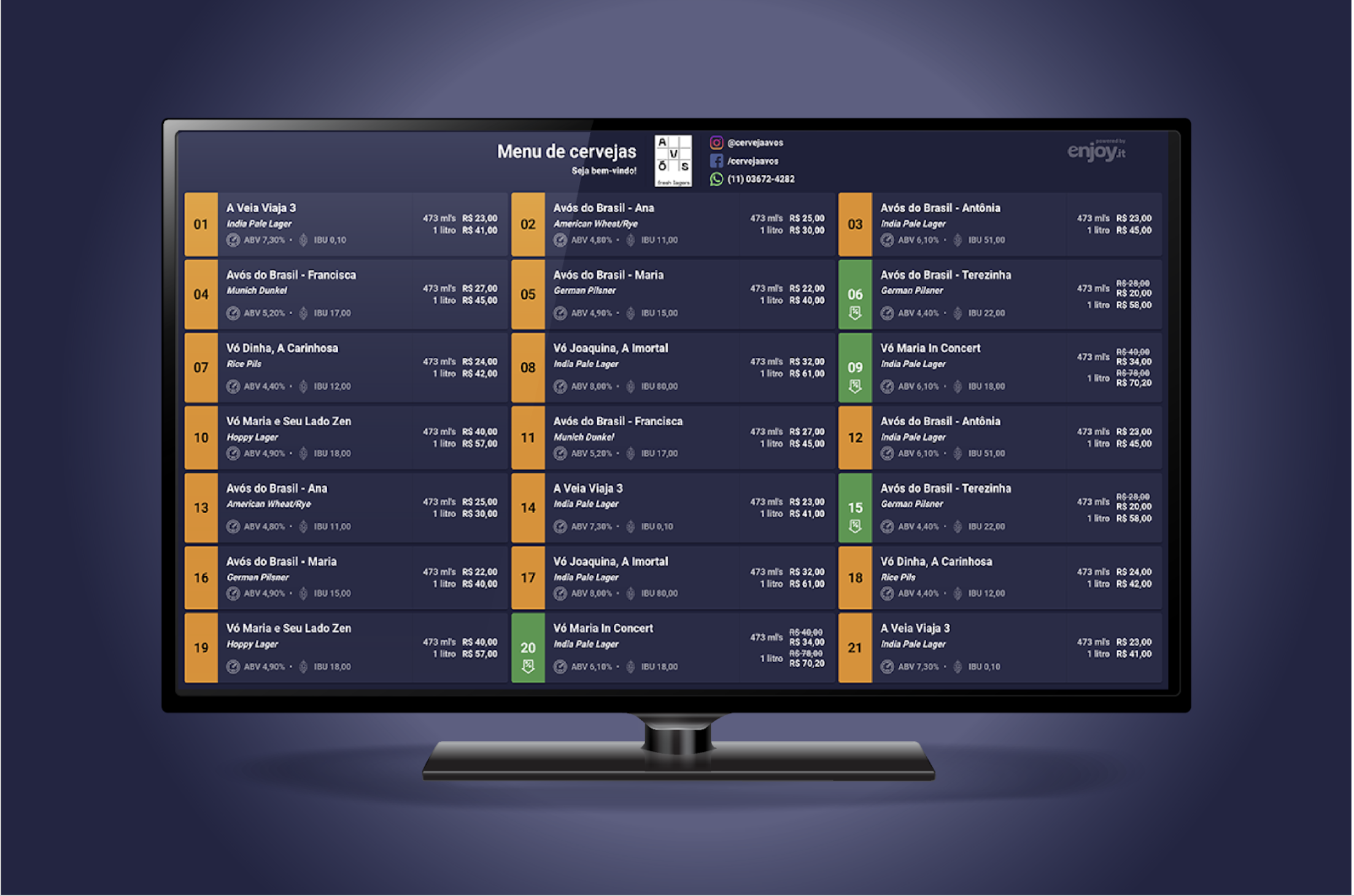 Demonstração da Tap List na TV